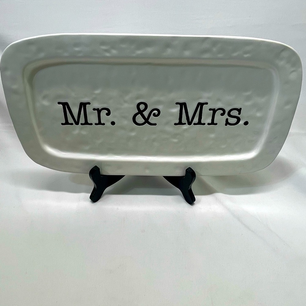 Mud Pie Mr. & Mrs.' Rectangular Stoneware Platter 15” X 8” PREOWNED‎